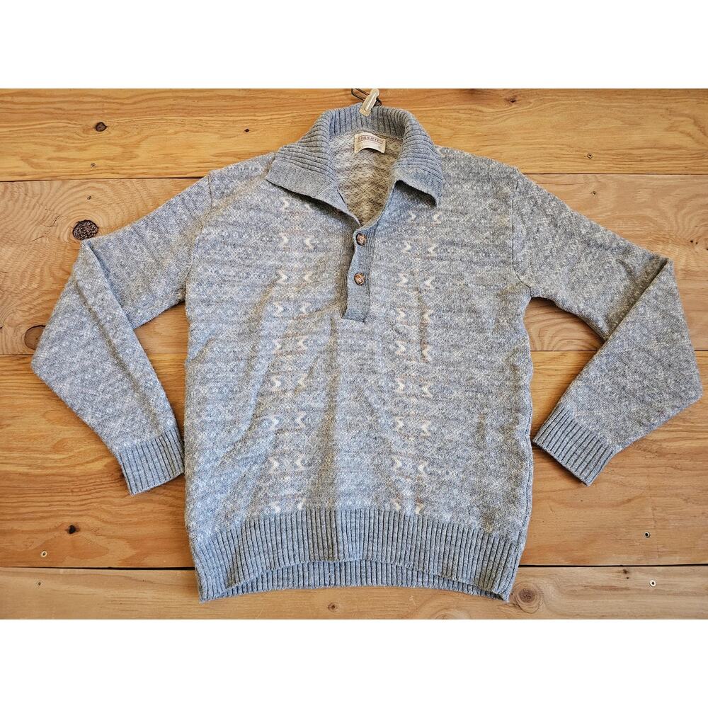 Lord Jeff Knit Sweater, Orlon Shawl Collar, Gray Beige 1960s